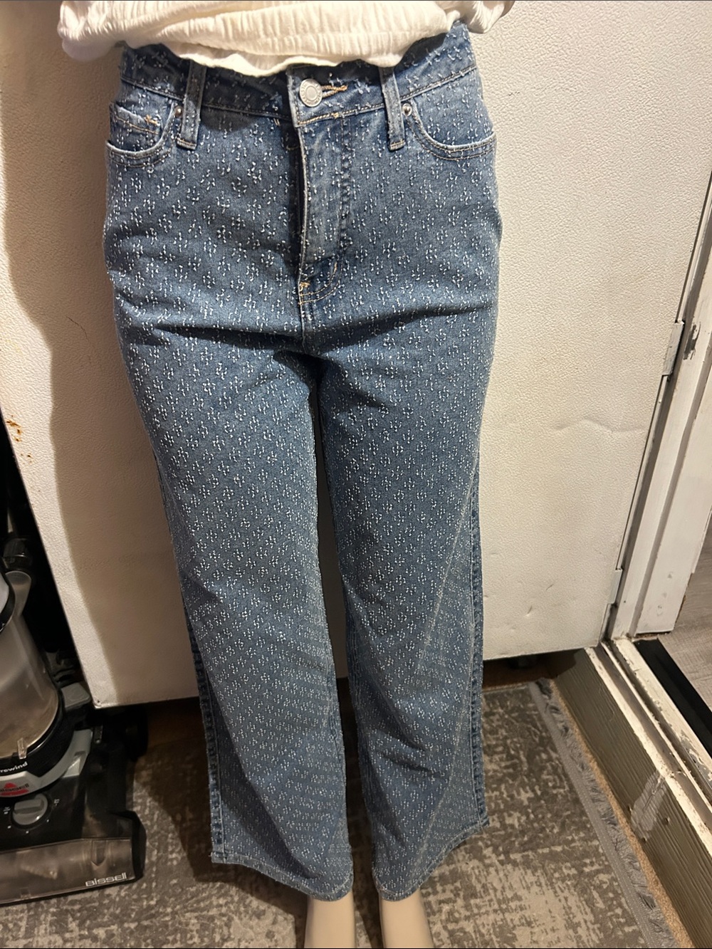 Time and Tru Blue Patterned Wide-Leg Jeans